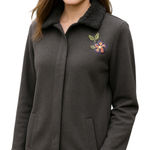 J.Jill Womens Chocolate Brown Sherpa Collar Jacket Embroidered Flower Sz L Snaps Size L Photo 0