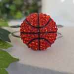 Boutique Silver Orange Rhinestone Basketball Clamper Hinge Bracelet Photo 1