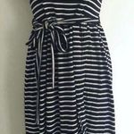 Wrap Striped Tie Midi Dress Blue Photo 0