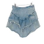 Mother Womens Layered Ruffle Mini Raw Edge Skirt‎ Blue Denim Light Wash Size 27 Photo 5
