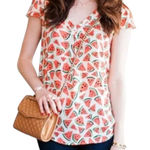 Anthropologie Maeve Picnic Days Watermelon Print Flutter Sleeve Top 6 Photo 0