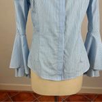 Milly  Light Blue Stripe Michelle Bell Sleeve Top Photo 4