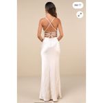 Lulus NWT‎  Inspire Romance Champagne Satin Cowl Neck Lace-Up Maxi Dress Small Photo 1