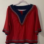 Victoria Jones  Woman Red and Navy Embroidered Blouse Photo 0