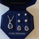 NWT Elegant Silver and Blue Cubic Zirconia Necklace Set Photo 1