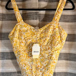 Monteau ‎ Yellow Floral Button Front Linen Blend Tank Top Size XL Photo 0