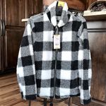 Cozy Sherpa Sherpa Cozy Jacket Fluffy Zip Black White Buffalo Checkerboard Comfy Womens M Photo 4