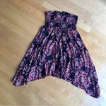 Feathers Strapless Abstract Print Dress, Beach Cover Up, Black, Red, Size M Black Size M Photo 15