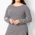 Talbots Bateau Neck Striped Tunic Black White Long Sleeve Cotton PETITE Small PS Photo 2