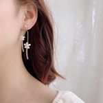 Women's Crystal Flower Dangle Drop Earrings Gold Photo 5