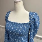 Reformation  Pinto Smocked Square Neck Long Sleeve Blouse Top Floral Blue Medium Photo 5