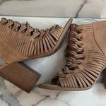DV | Women's Neutral Brown Weave Peep Toe Block Heel Bootie Sandals Sz 9 Tan Photo 6