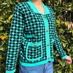 vintage turquoise diamond blazer tweed jacket Blue Photo 1