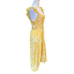 Angie Midi Dress Cap Sleeve Tiered Skirt Yellow Floral Open Back Womens Large Photo 6