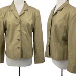 Vintage Leather Jacket Single Breasted Button Down Collared Beige Womens Large Tan Photo 0