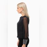 Alice + Olivia  Small Long Sleeve Jeweled Cuff Blouse Black Party Holiday‎ Dressy Photo 1
