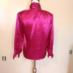 American Vintage Petite Sophisticate Size 4 Vintage 80s Retro Bright Fuschia Magenta Shiny Blouse Photo 2