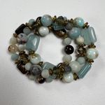 None Handmade Beaded Bracelet Trio Earthy Color Theme Mixed Metal Beads Browns Blues Photo 2