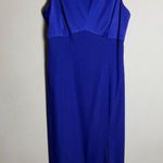 Adrianna Papell Vtg  Sleeveless Sheath Midi Dress Women's 12 Blue Cocktail Slit Photo 3