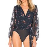 ASTR The Label Jill Navy Blue Floral Print Polka Dot Long Sleeve Bodysuit XS Photo 1