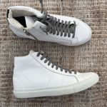 P448  Women’s Sz 38 / US 7.5 Star high-top sneaker in White Leather / Gray Laces Photo 0