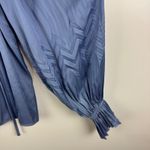Ramy Brook  Blake Blouse Medium Steel Blue Chevron Pleated Ethereal Peasant Flowy Photo 2