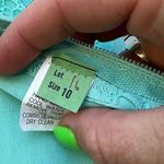 60s 70s blue polyester accordion pleat skirt lace top sheer sleeve maxi dress Photo 5