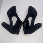 Michael Kors Old Money Classic Gold Black Sueded Velvet Peep Toe Heels 9.5M Photo 6