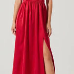 ASTR New  the Label Cherry Red Pleated Bustier Midi Dress Thigh Slit Size‎ Small Photo 0