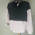 Kensie Kenzie Medium Black & Pink Striped Mixed Media Ruffle Hem Top Photo 4