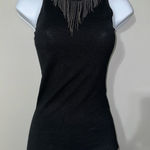 Minnie Rose Black Sleeveless Chain Fringe Detail Crewneck Top NWOT Size XS Photo 0
