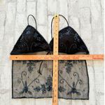 VTG Y2K Black Beaded Mesh Open Back Sleigh Glam Festival Party Crop Top Halter Size undefined Photo 8