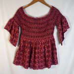 Hollister Pink Floral Smocked Bodice Peplum Bell Sleeve Blouse Size Large Photo 1