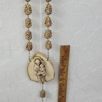 Vintage Resin Beads Wall Rosary 64" St. Anthony of Padua Carved Catholic Rosary Photo 14