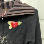 One Girl Who Black Floral Embroidered Full Front Zip Sweater Photo 3