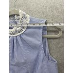 ZARA  Women's Blouse Sleeveless Crochet Neck Size XS Blue Striped High Neck Photo 8