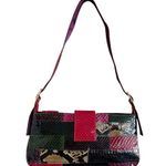 KAZUYO NAKANO Animal Print Leather Patches Satin Shoulder Bag Top Handle Zipper Purple Photo 1