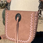 Montana West  | Dusty Rose Leather Crossbody Bucket Bag w/ Tooled Design Photo 0