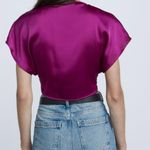 ZARA Womens Knotted Satin Effect Cropped Blouse in Purple Size S NWT Photo 8