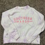 Southern Marsh Women's White and Lavender Crew Neck Sweater Photo 0