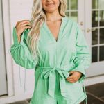 These Three Boutique Green Linen Romper Photo 0