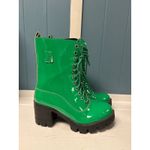 Green Patent Leather Lace Up Ankle Boots Chunky Heel Platform Lug Sole size 6 Photo 2