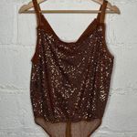 Free People Shimmer & Shine Sequin Bodysuit Brown Beige Cowl Neck Size Medium Photo 1