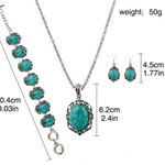 3pcs Vintage Turquoise Bracelet Necklace Earrings Set Healing Stone Decoration Silver Photo 4
