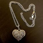 JUDITH JACK Sterling Silver Marcasite Encrusted Large Heart Locket RARE Black Photo 9