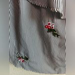 Miss Me Black and White Striped Floral Embroidered Off The Shoulder Blouse L Photo 3