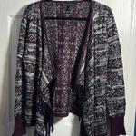 Derek Heart  Open Front Fringe Knit Sweater Cardigan Large Photo 0
