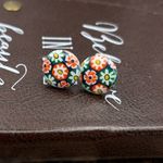 Vintage 60s Millefiori Glass Earrings Boho Stainless Steel White Photo 7