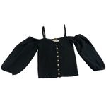Nation Ltd  ily Smocked Black‎ Knit Top Size XS Open Shoulder Blouse Shirt Photo 3
