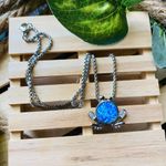Sterling Silver Blue Opal CZ Frog Necklace Photo 1